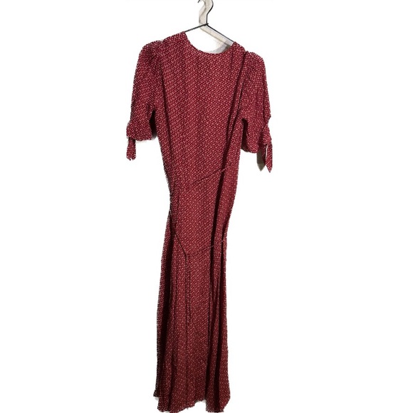 Reformation Royce Wrap Dress Red Midi Ditsy Floral Tie Sleeves size M - Picture 4 of 10
